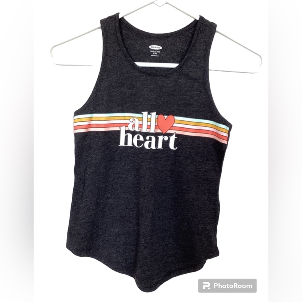 BOGO 🥳 Old Navy Racer back dark gray All Heart Rainbow tank top | girls M 8